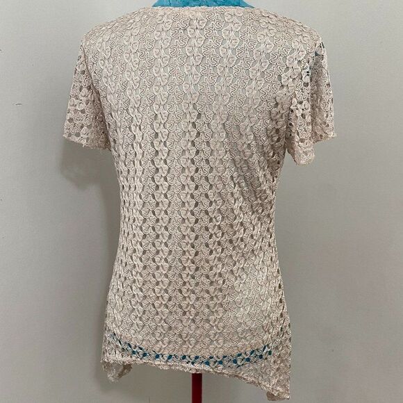 Brittany Black Lace Layered Boho Short Sleeve Hi lo Womens Top Size M - Picture 2 of 7